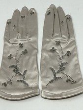 White Beaded Nylon/Rayon Gloves Small Paris Germany HongKong Vtg