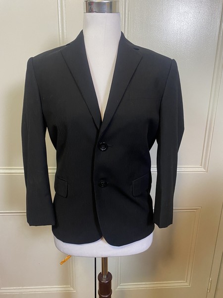 Ogee Ladies Size 10 Blazer Jacket Black Fine Pinstripe In Excellent Condition
