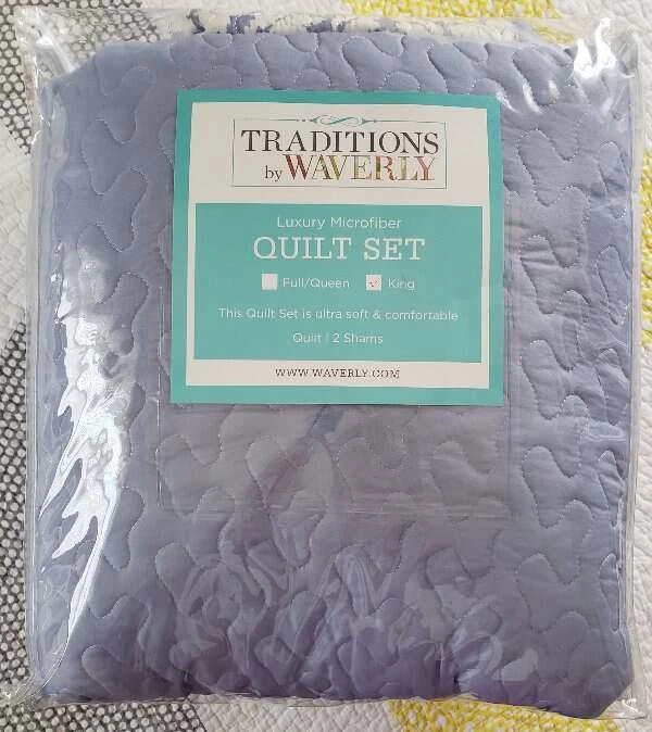 Traditions By Waverly Luxury Microfiber King Size Quilt Set Azure Blue Brand New - Image 2 of 4
