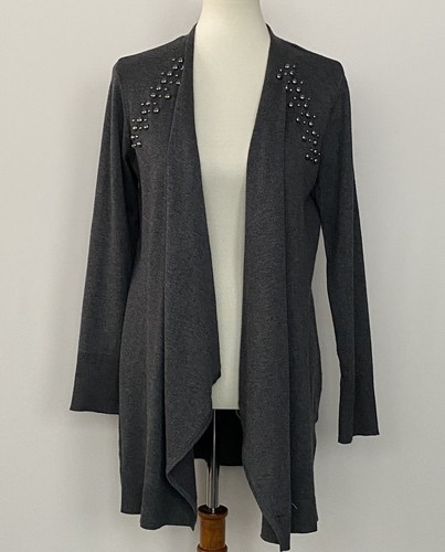 JM Collection Damen Strickjacke vorne offen grau Nieten Stretch Gr. SM - Bild 2 von 10