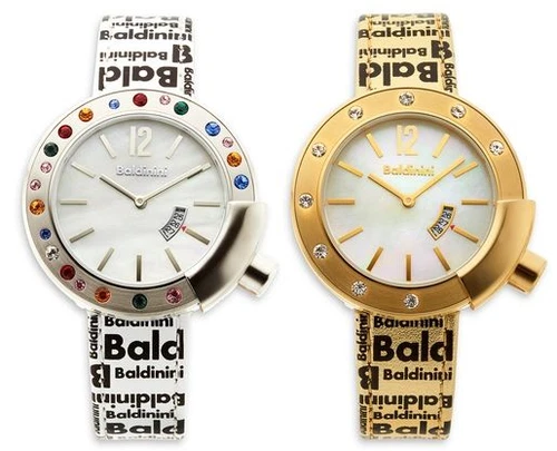 Baldinini Women's Leather Jeweled Steel Mother of Pearl Quartz Watch White/Gold - product listing photo