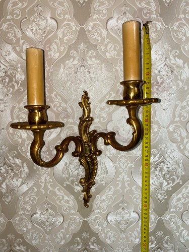 Pair of Antique Barocco Bronze Brass Pair Wall Lamps - Picture 4 of 12