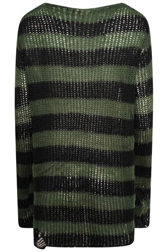90's Oversized Striped Gothic Grunge Jumper - Chunky Knitted Distressed Sweater - Picture 12 of 39