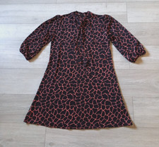 TU Black & Tan Abstract Line Print Flared Dress Stretch Work Smart Office UK8