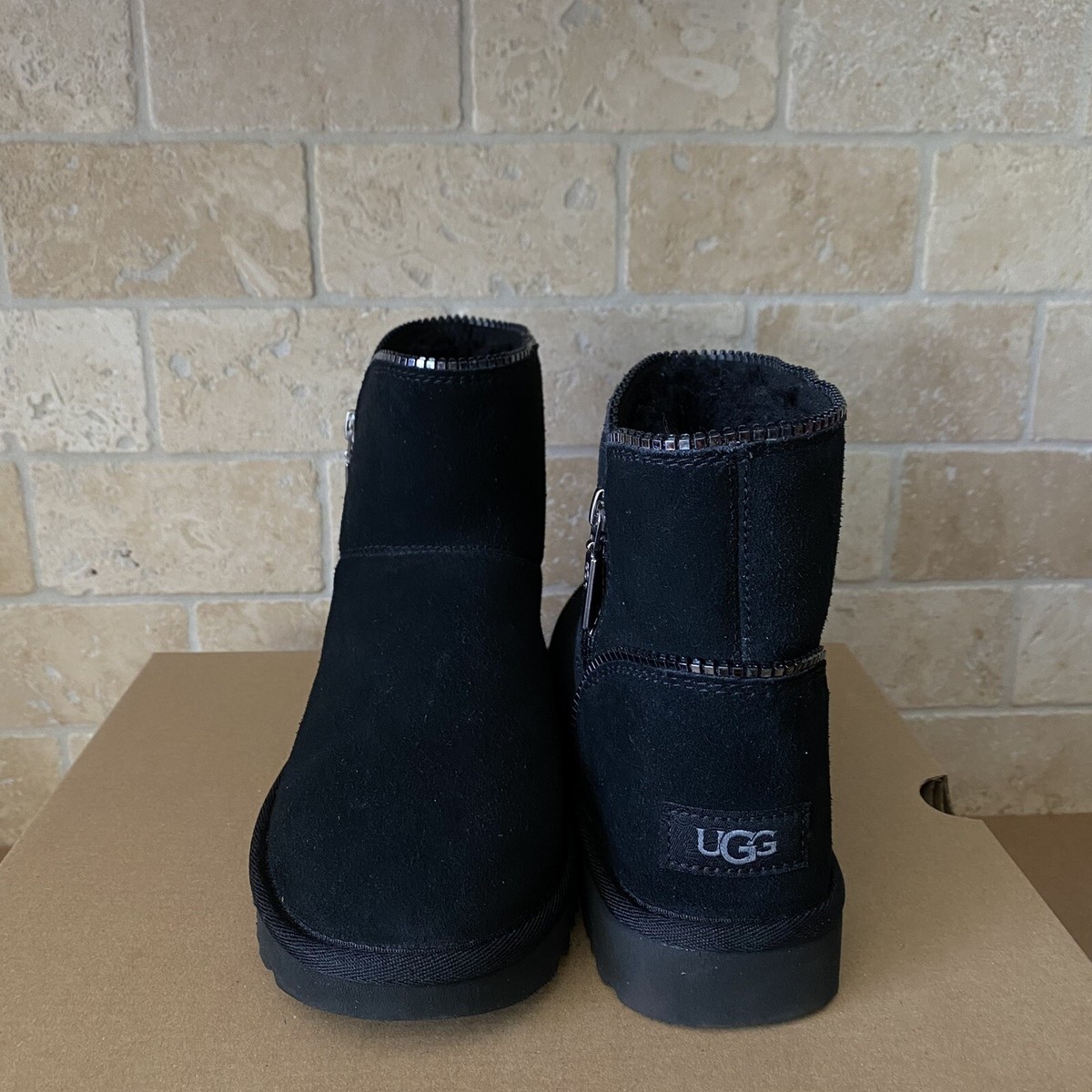 UGG Classic Mini Florence Black Suede Sheepskin Winter Boots