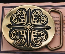 Solid Brass 1970s Cloverleaf Paisley Hippie Vintage Belt Buckle