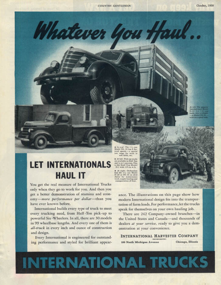 Whatever you haul Let International Trucks haul it ad 1938 CG pickup  stakeside