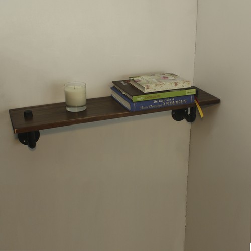 Tubo de acero galvanizado estilo urbano industrial estantería de almacenamiento de madera - Imagen 7 de 9