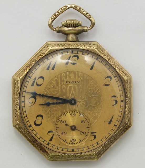 Elgin 12 Size Octagon Art Deco Mens 7 Jewel 1924 Pocket Watch Non