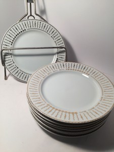 8 Pottery Barn Nile Salad Plates White Porcelain Gold Designs Ebay