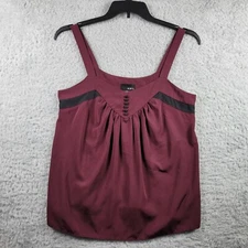 Mixit Tank Top Cami Womens Medium Burgundy Pleated Faux Button Strap