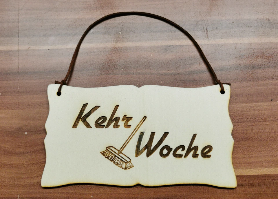 Kehrwoche Türschild Vintage Schild Holz Holzschild mit Lederband diverse Größen - Bild 2 von 4