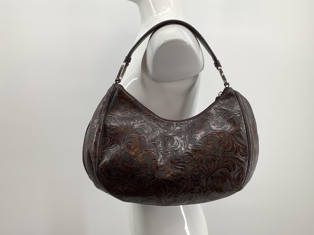 Oscar De La Renta Brown Tooled Leather  Shoulder Bag Excellent Condition RARE!!