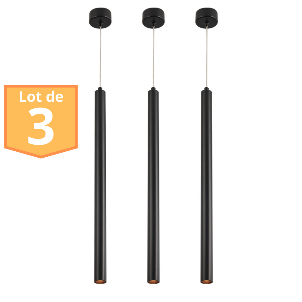 Lot de 3 suspensions tubes design noir G9 pour luminaire de salle à manger