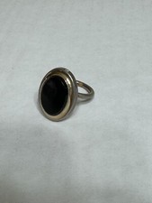 WOMENS SIZE 5 1/4 RING- SILVER COLOR WITH DARK BLUE STONE