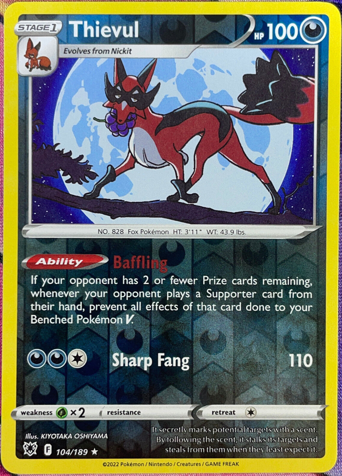 Thievul Reverse Holo Rare - 104/189 - Astral Radiance Pokemon 2022