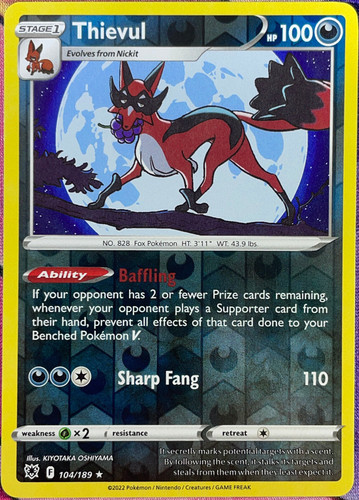 Thievul Reverse Holo Rare - 104/189 - Astral Radiance Pokemon 2022