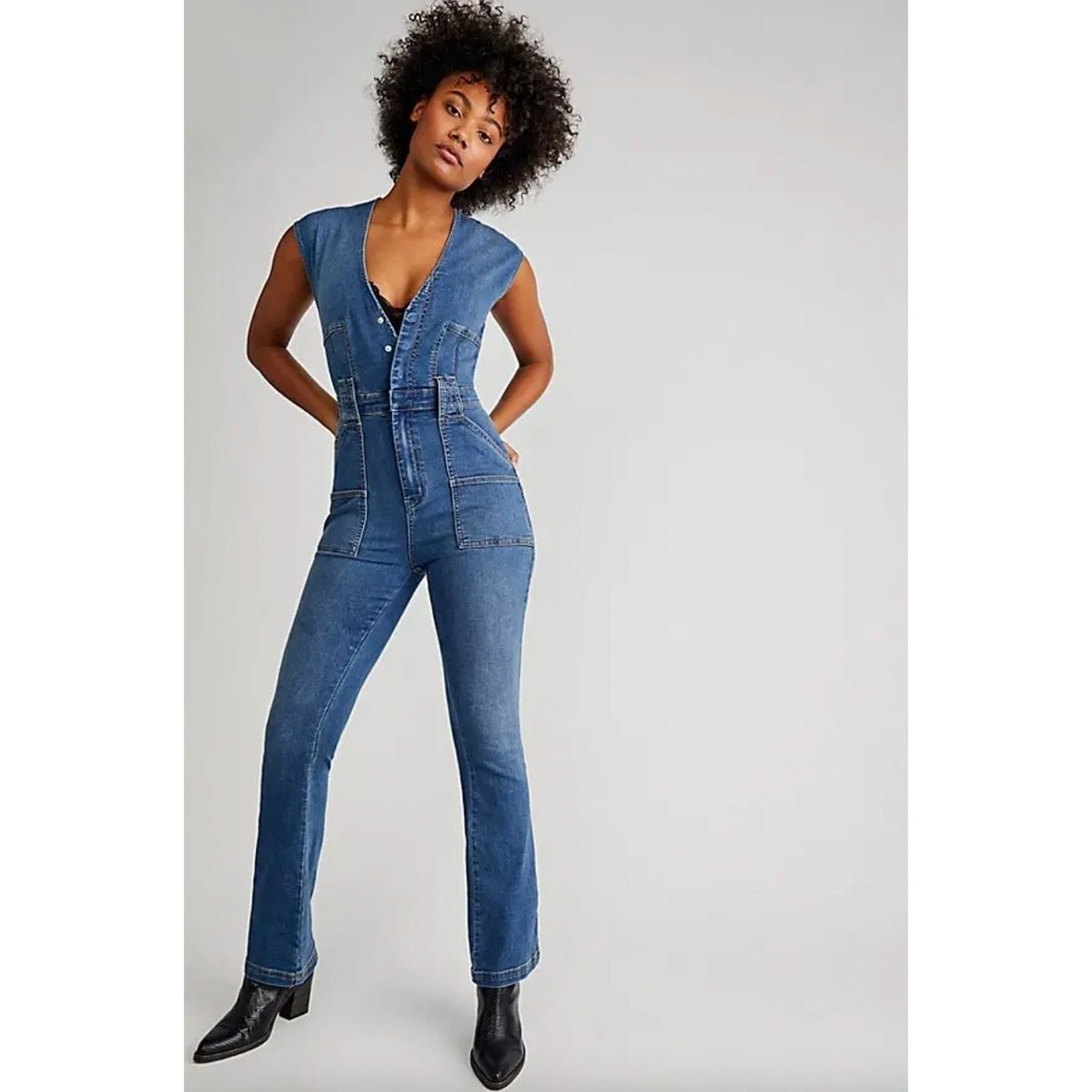 Free People CRVY Hyde Park Denim Jumpsuit Size 4 | eBay Free People CRVY Hyde Park Denim Jumpsuit Size 4 | eBay
