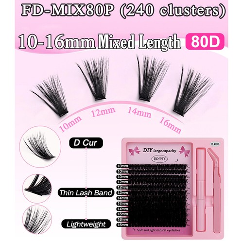 Indywidualny zestaw rzęs 240/144 szt. Curl Clusters Zestaw rzęs Diy Rzęsy K - Zdjęcie 17 z 23