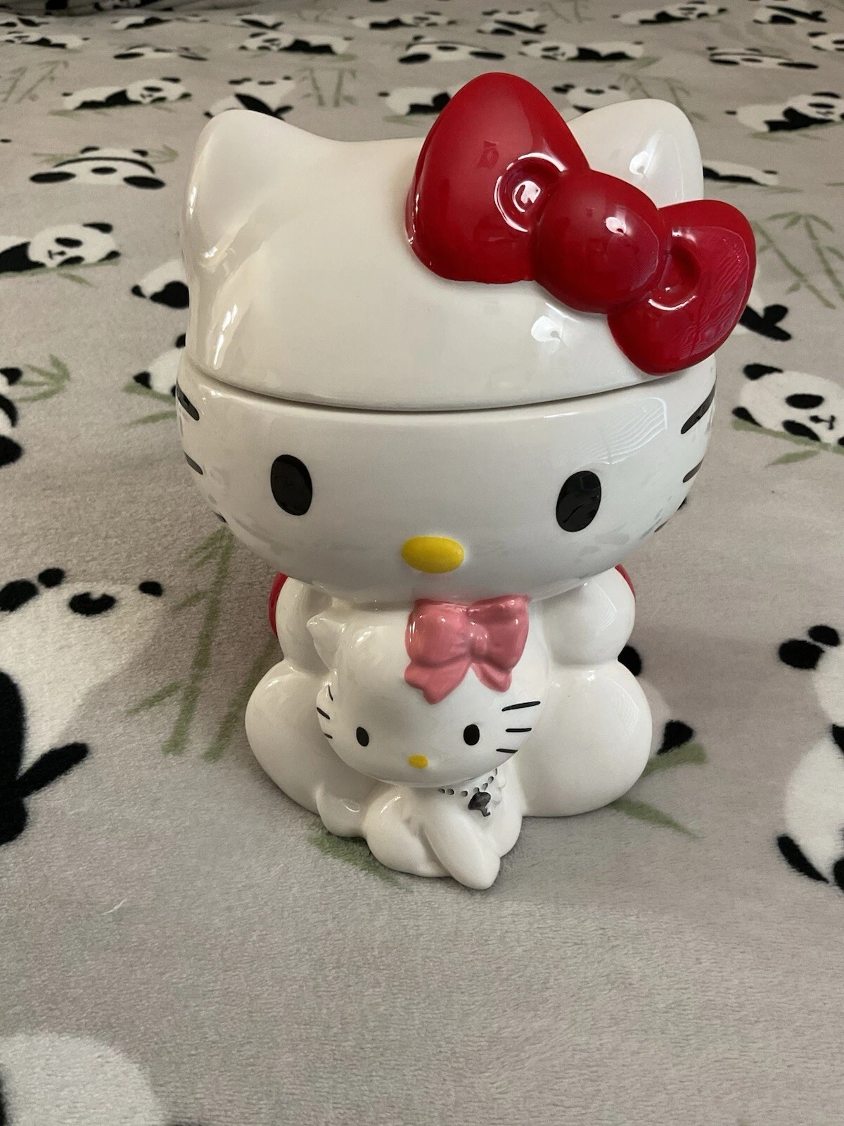 Hello Kitty Ceramic Cookie Jar With Little Kitten Blue Sky Sanrio Kitty Cat Baby