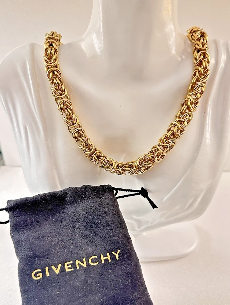 Givenchy Vintage Tono Oro 10mm Maglia Bizantina Collare Logo Chiusura Collana 17 5" Come Nuova