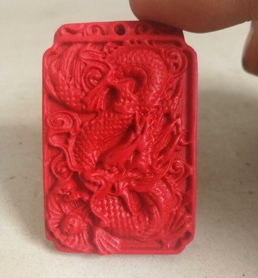 Natural handmade cinnabar carving xiang dragon guanyin Buddhism Lotus Pendants
