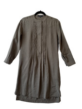 Madewell Olive Green Modal Pintuck Shirt Dress Women's XS Soft Boho Lagenlook