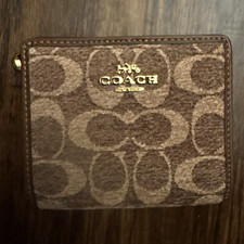 Coach Brown Signature Logo Leather/PVC Women's ID Document Holder with ID Window