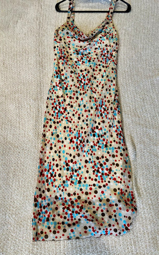 Napoli Women's Polka Dot Cowl Neck Strappy Sleeveless Midi Slip Dress L/XL 