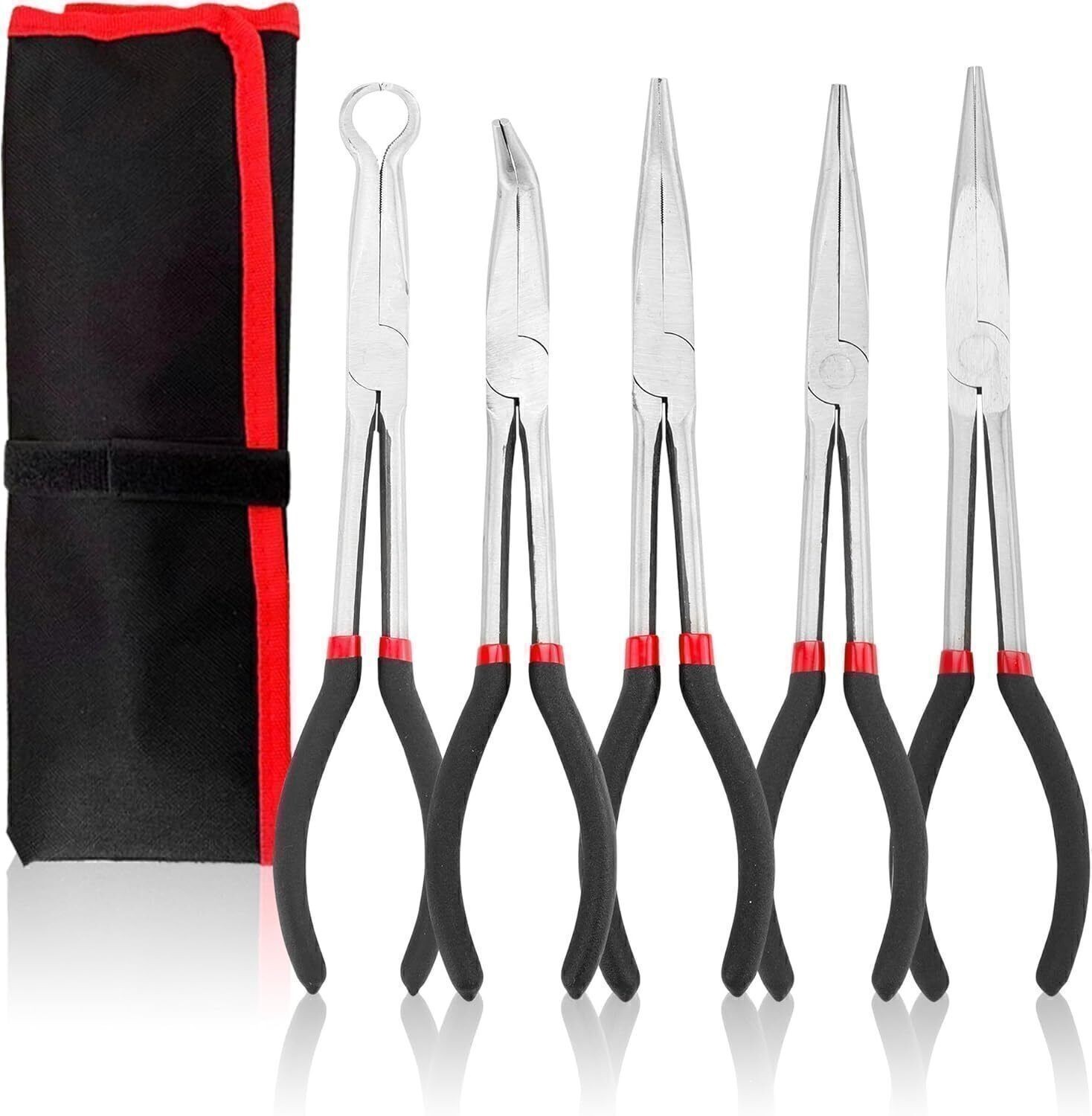 5pc 11" Long Needle Nose Pliers Set Extended Reach Tools with Pouch US stock