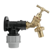 32mm MDPE Wall Flange 3/4" BSP + Brass Garden Tap Hose Barb Outdoor Water Kit