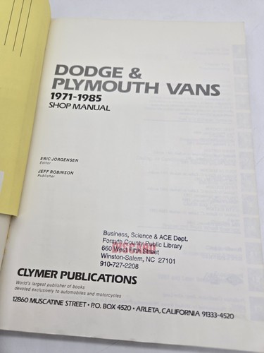 Clymer Dodge & Plymouth Vans 1971-1986 Gas & Diesel Shop Manual A244 1986 - Picture 4 of 10