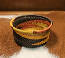 African Zulu Telephone Wire Basket/Coaster Flames Small Hand Woven 3.5"