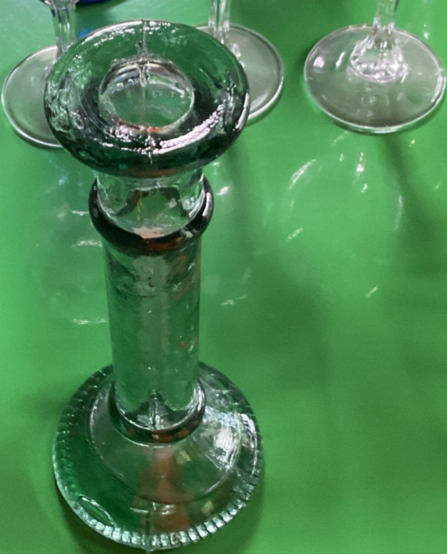 Green Glass Candlestick Candle Holder Pedestal - Green Glass Candlestick