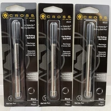 3 Ct Cross Refill Selectip Medium Point Gel Rollerball Pen Black Ink, 0.7mm 8523
