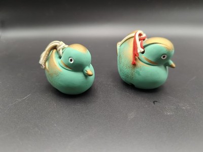 Mandarin Duck Clay Bell Ornament, Folk Craft, Lucky Charm, Pair