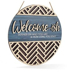 3D Welcome Hanging Sign Plaque for Front Door Wall Decor, Funny Welcome Blue