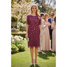 BHLDN ADRIANNA PAPELL DRESS 10 PURPLE WEDDING GUEST COCKTAIL PARTY 3D FLOWERS