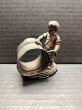Antique The Cromwell Plate Co Silverplate Girl Barrel Napkin Ring Holder 5.5 Oz