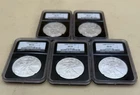 2008 American Silver Eagle NGC MS69 25th Anniver Label-5 Coin Lot-Sequential 1A