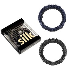 Black Pure Natural Silk 22 Momme Hair Ties, Slip Like Skinny Scrunchies