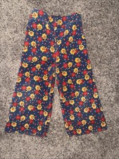 Vtg 70s Buster Brown 4 Girls Bell Bottom Flower  Corduroy Pants Poly Flare Blue