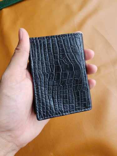 Black Genuine Exotic Body Leather Skin Men's Card Holder,Wallet-Handmade - Picture 5 of 9