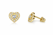 14k Solid Yellow Gold Halo Heart Stud Earrings