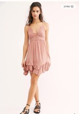 Free People XS Adella Mini Slip Dress Boho Crochet Lace Dainty Coquette Fairy