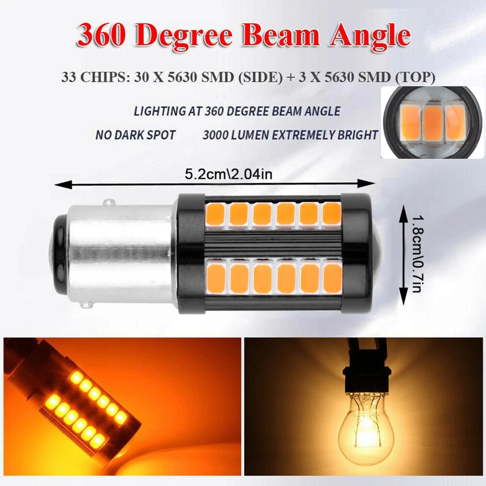 2/4LED 1157 7528 Yellow Amber Blinker Lamp Turn Signal Marker Parking Light Bulb - Image 2 of 4