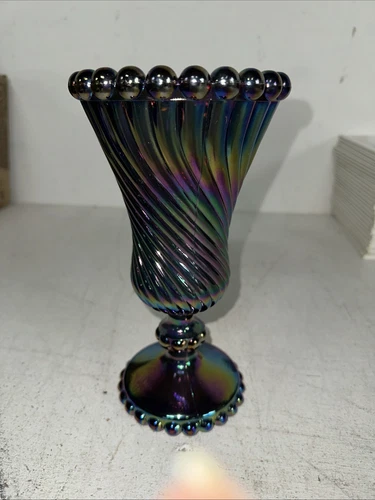 HTF Large Vintage LE Smith Carnival Purple Blue Ball Swirl Vase