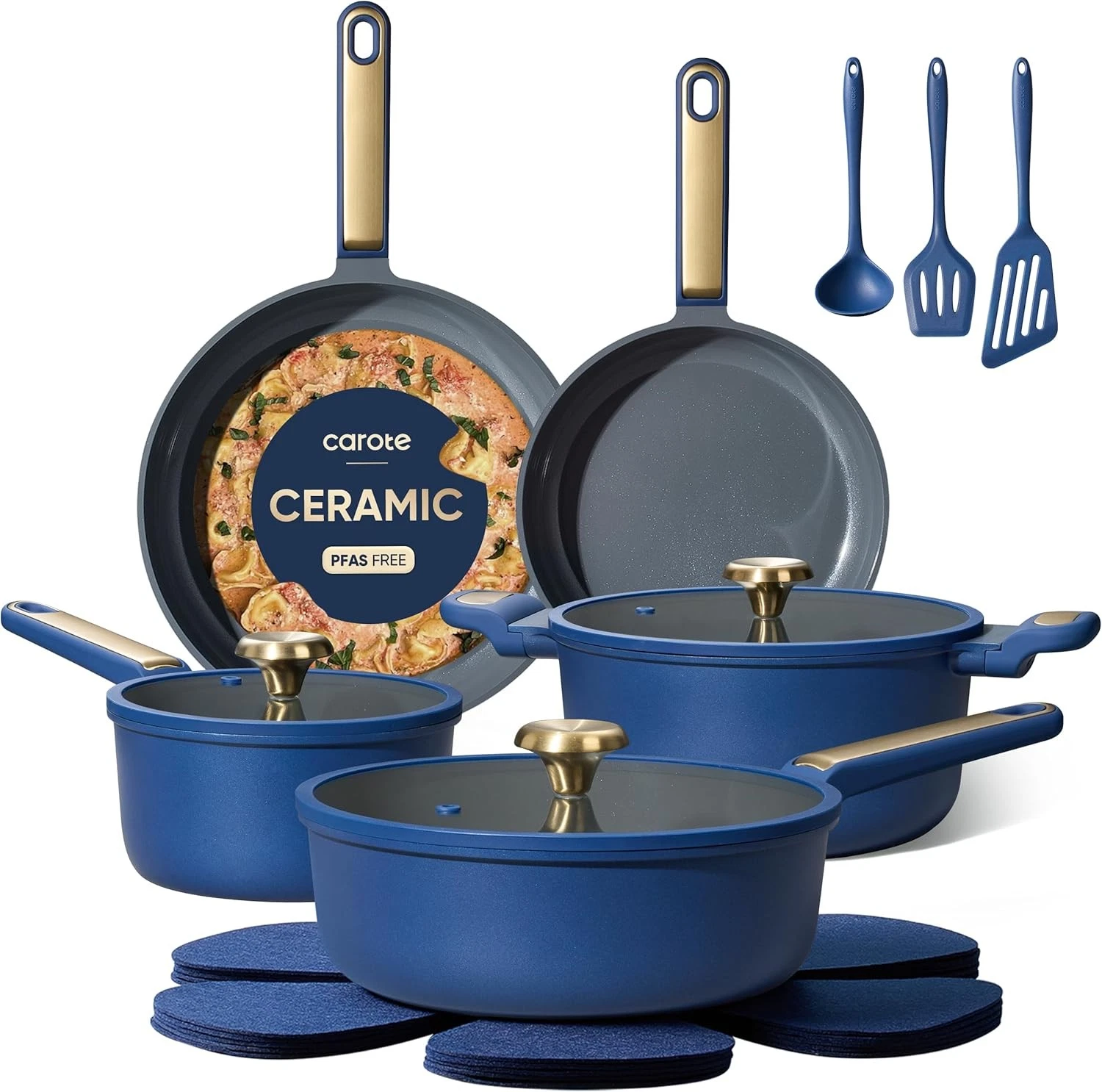 CAROTE Ceramic Cookware Set 16 Piece Non Stick Pots Pans Blue
Opens in a new window or tab