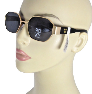 ROXY Narrow Gold Metal Geometric Rims Sunglasses Black Plastic Arms RS3021OP-717
