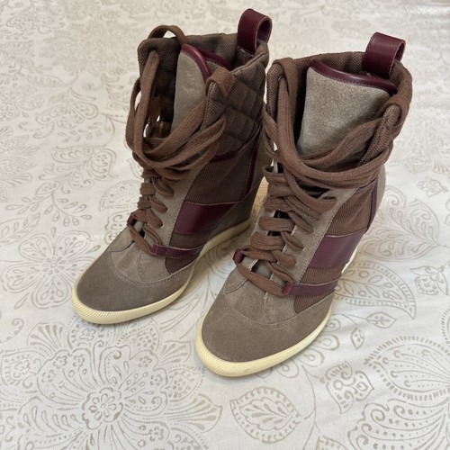 CHLOE’ Kasia Brown Suede Leather Wedge Sneakers - Women’s Size 7.5 Shoes - Picture 2 of 14